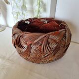 Vintage Japanese Ikebana basket made of smoked bamboo in natural