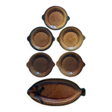 Assiettes et plat poisson Sarreguemines