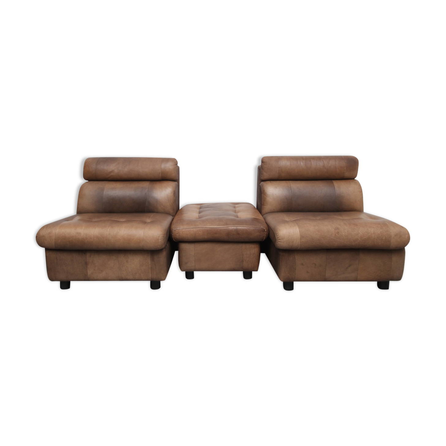 1970s buffalo leather set of 2 chairs and footrest