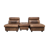 Ensemble de 2 chauffeuses et repose-pieds en cuir de buffle des années 1970