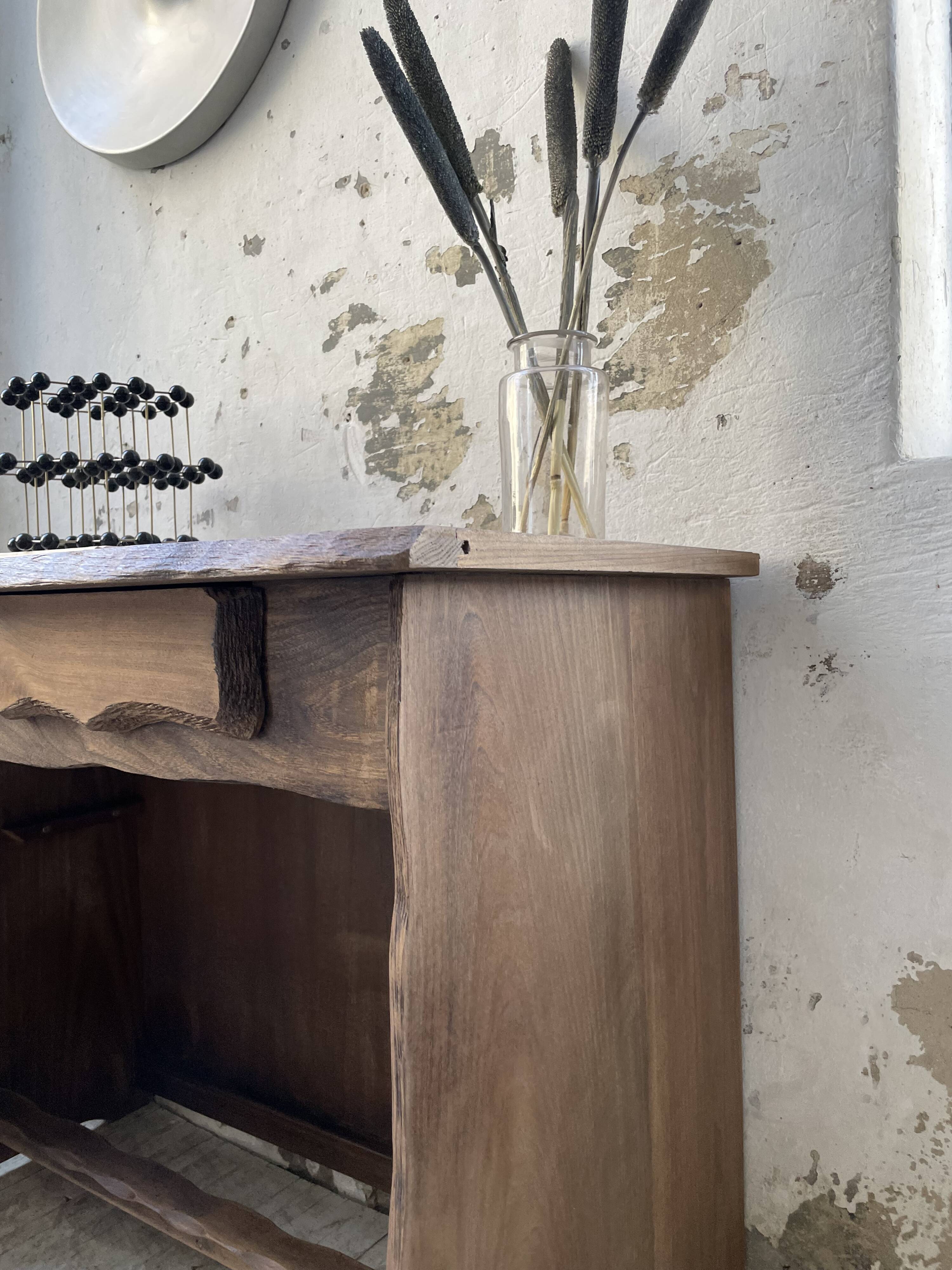 Brutalist desk in elm, signed Aranjou.