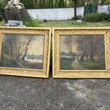 Pair of old paintings signed Henry – Countryside landscapes