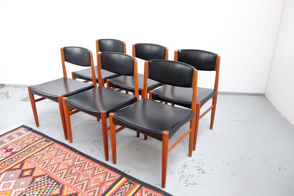 Mid Century Teak Jalk Glostrup Chairs 1960s Retro Vintage (6 pcs)