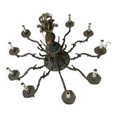 Lustre ancien en bronze doré 10 branches - Décoratif à réviser