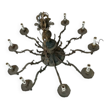 Lustre ancien en bronze doré 10 branches - Décoratif à réviser