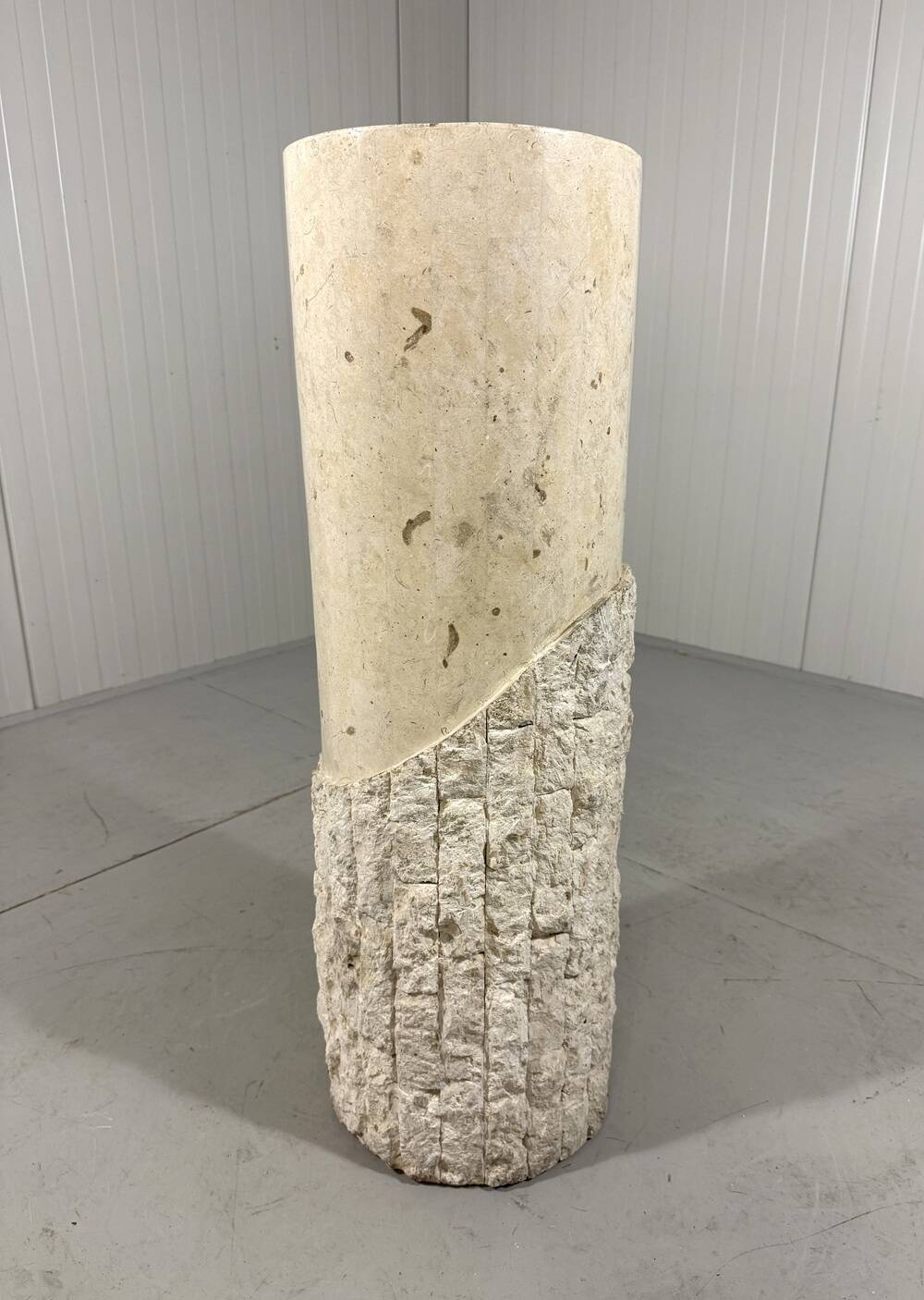 Travertine mactan stone columns & vase 1980’s