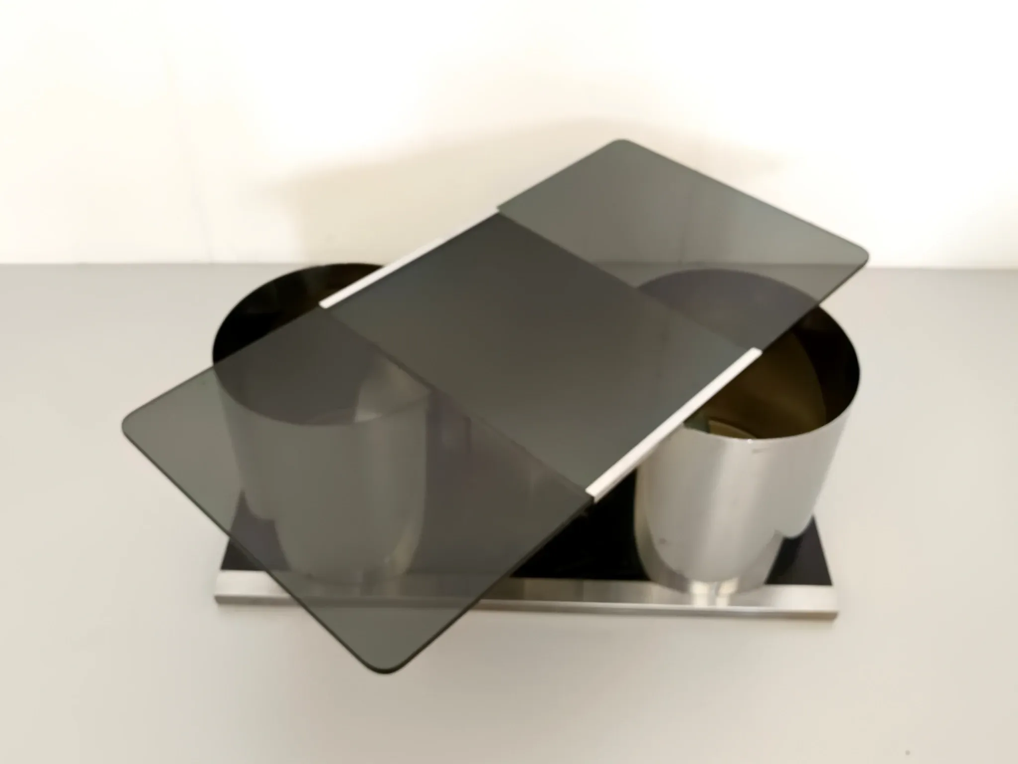 Rectangular Smoked Glass Coffee Table / Dry Bar in the style of François Mo