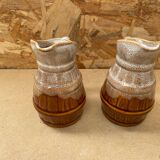 Paire ancien pichet revol 1/4l en céramique marron forme tonneau vintage