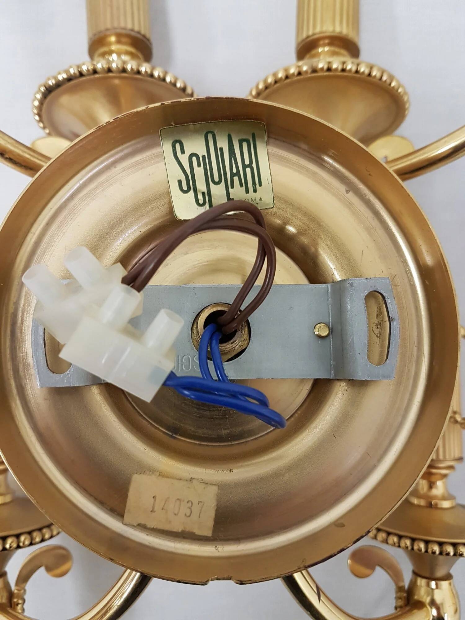 Set of 3 vintage Sciolari wall lights gold plated brass Italian 1960s