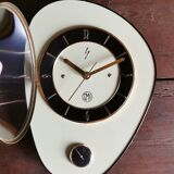 Vintage formica clock asymmetrical silent wall clock "SMI yellow black"