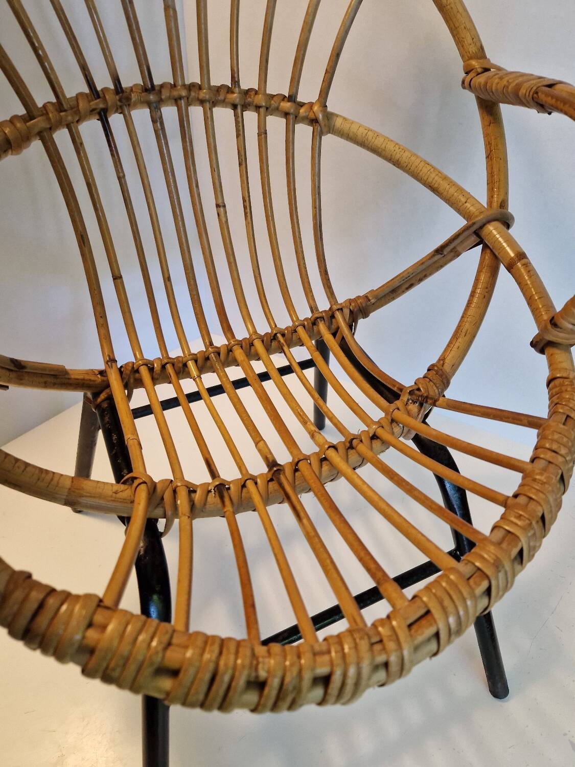 Old Children's Rattan Basket Armchair from the 60s