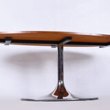 Restored oval table, functionalism, kovona, chrome, walnut, czechia, 1960s