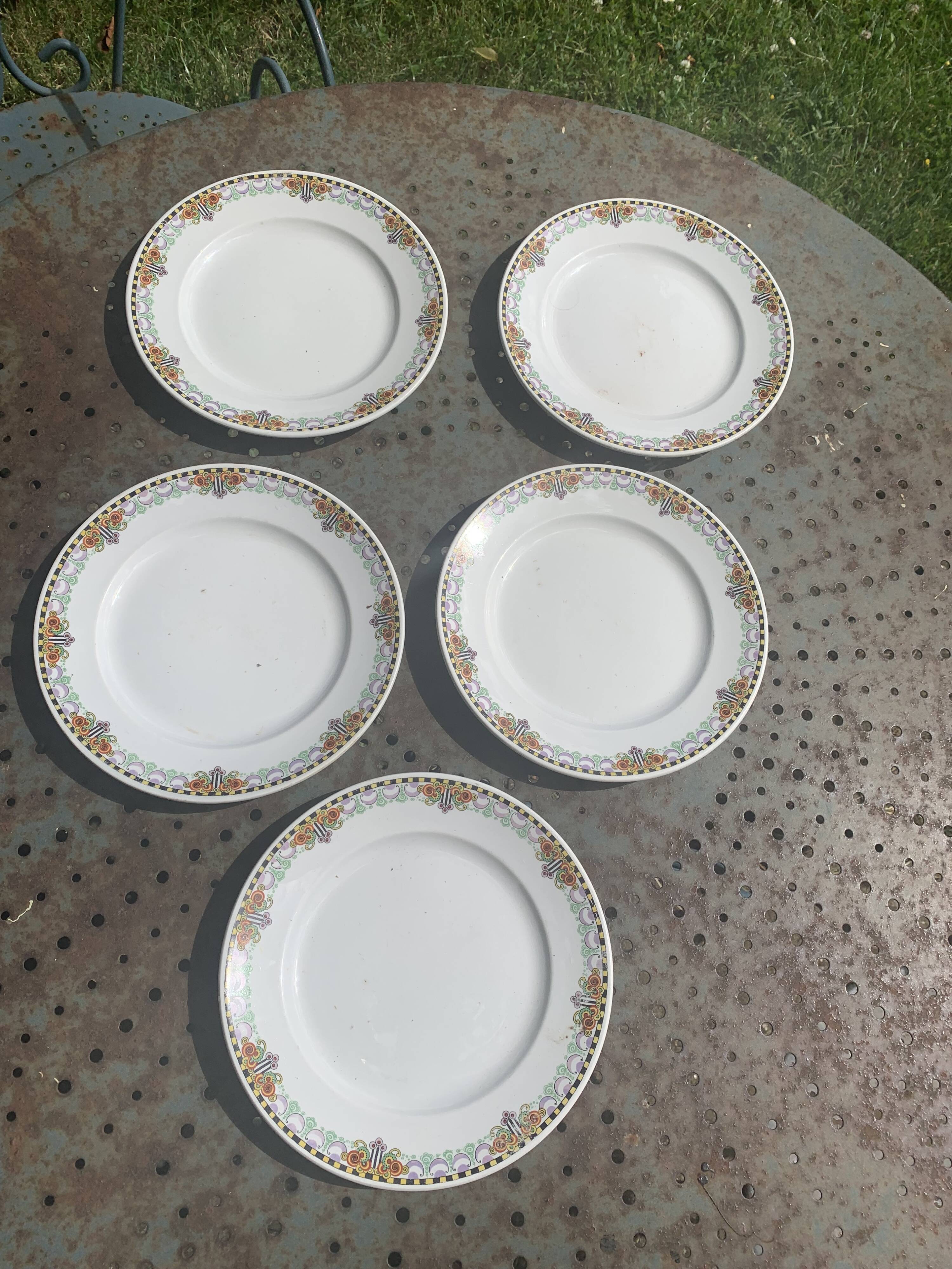 5 petites assiettes art deco, Moulin des loups, orchies, Hamage, France, anciennes et collector