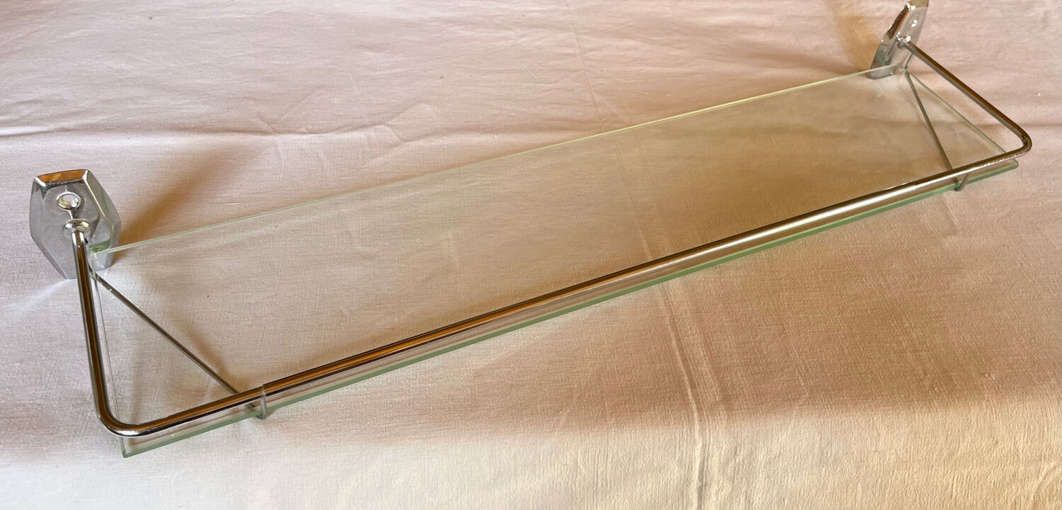 Vintage bathroom shelf, chrome metal and glass