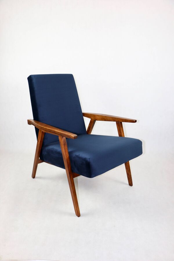 Fauteuil loft vintage années 1970 en velours bleu marine - 2 exemplaires disponibles