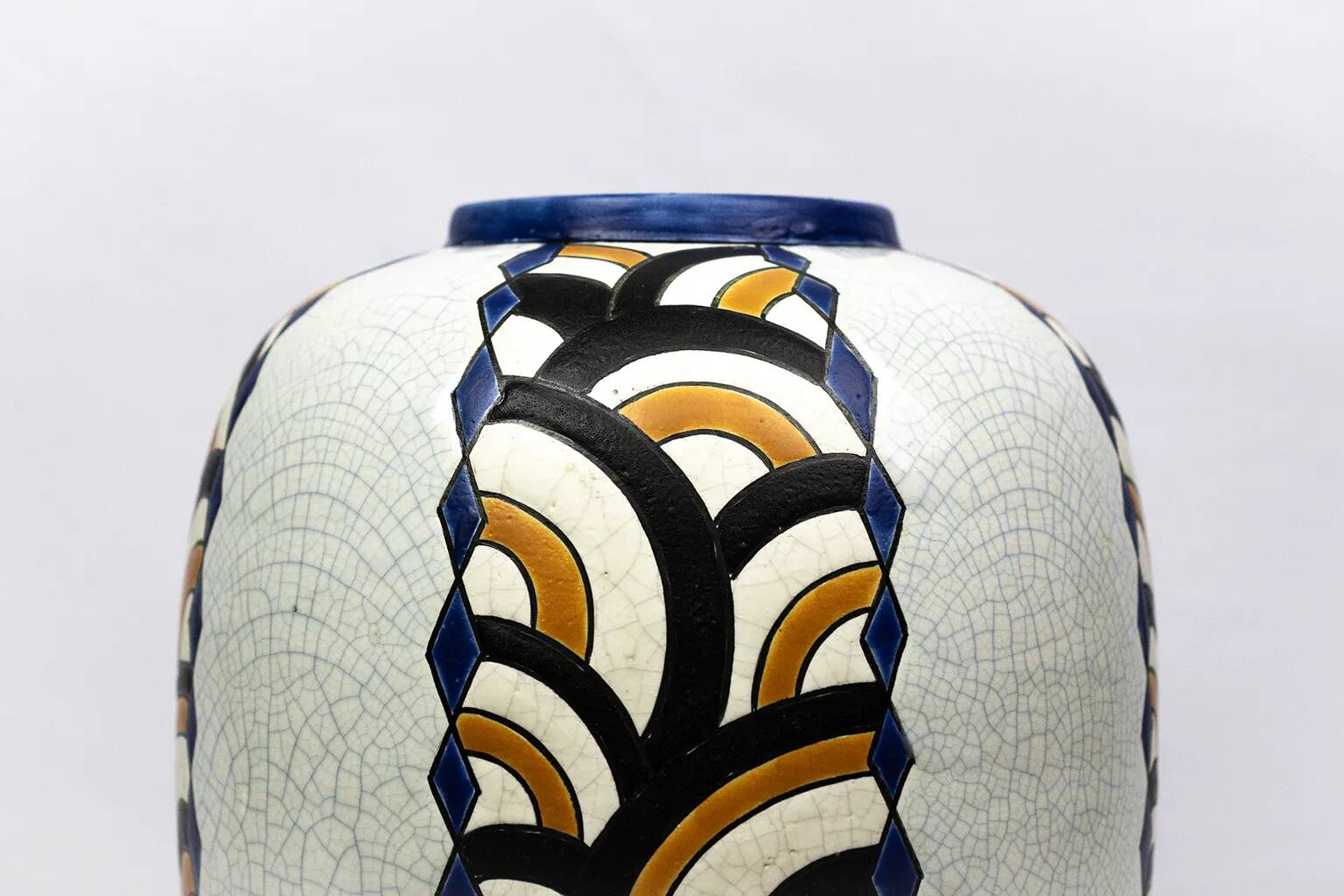 Art Deco vase from the Nimy pottery — geometric design, Belgium circa 1940.