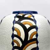 Art Deco vase from the Nimy pottery — geometric design, Belgium circa 1940.