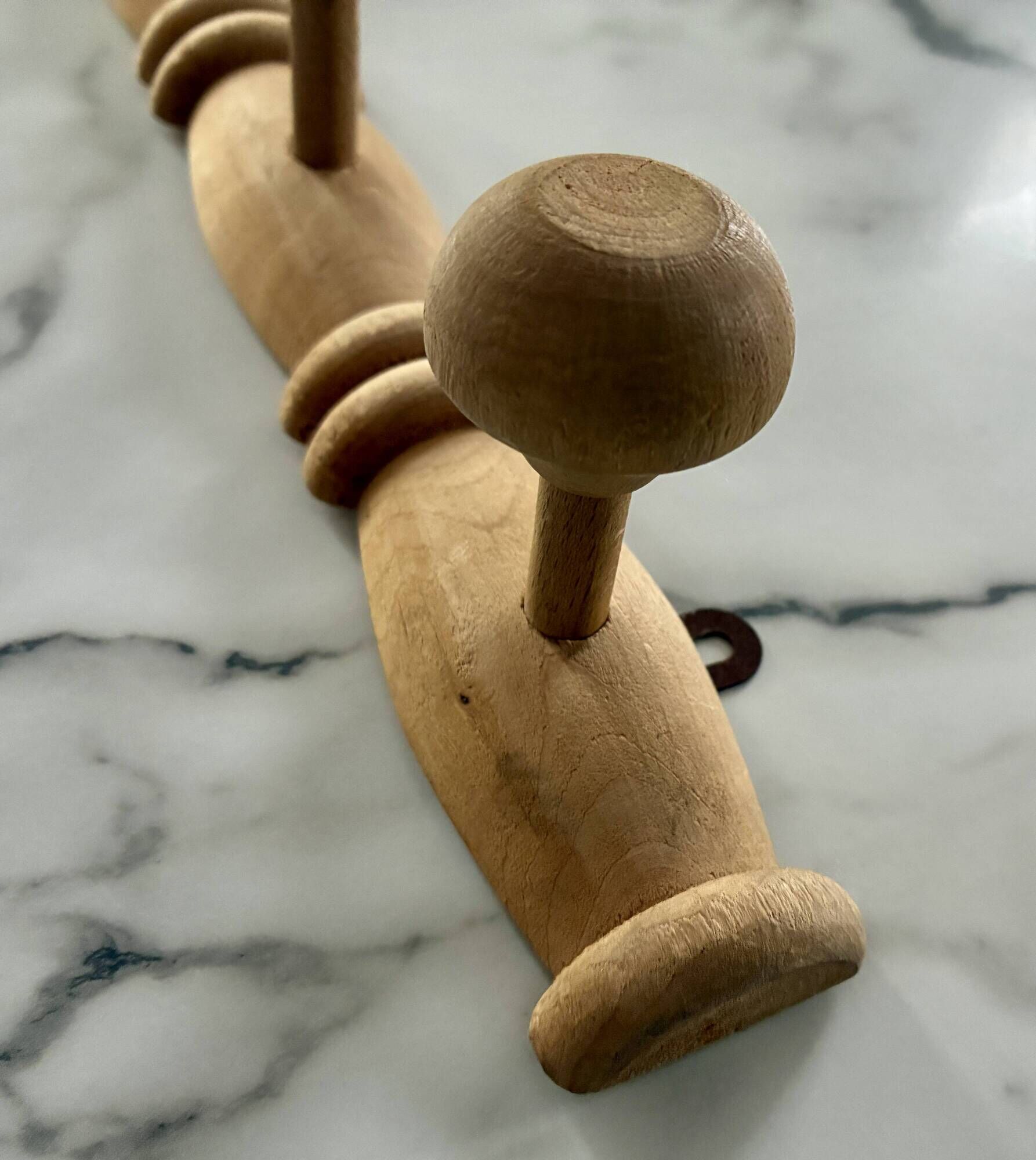 Vintage turned wooden coat rack or hook