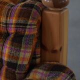 Brutalist lounge chair in solid pine, Swedish modern, made in the 1970s.