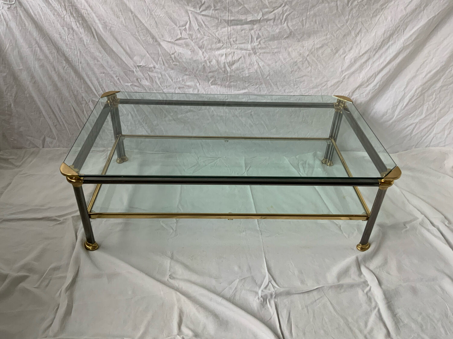 Glass and brass coffee table