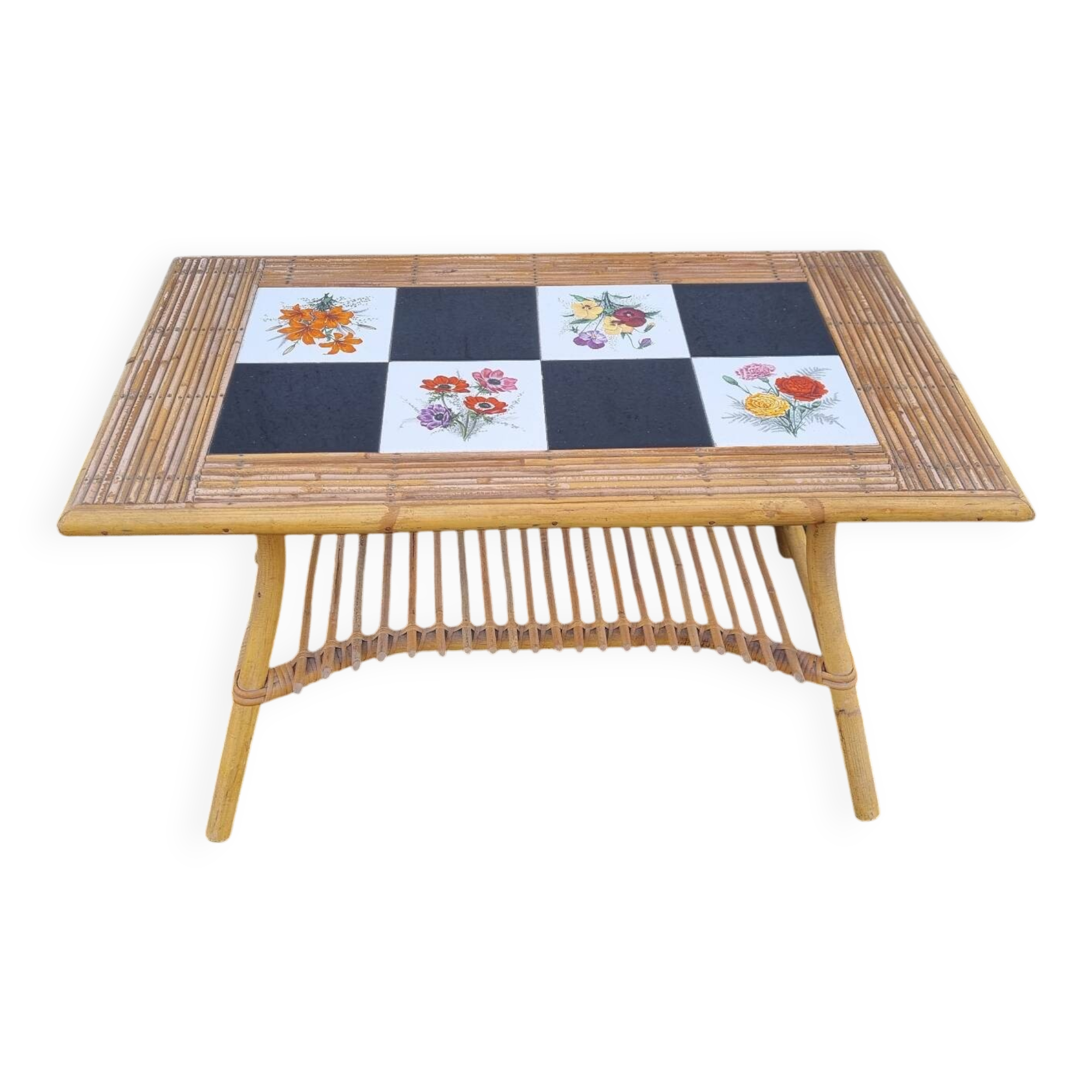 Audoux coffee table, rattan & earthenware