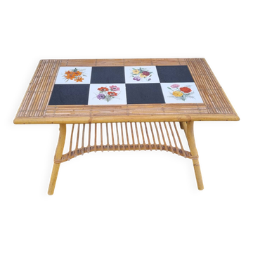 Audoux coffee table, rattan & earthenware
