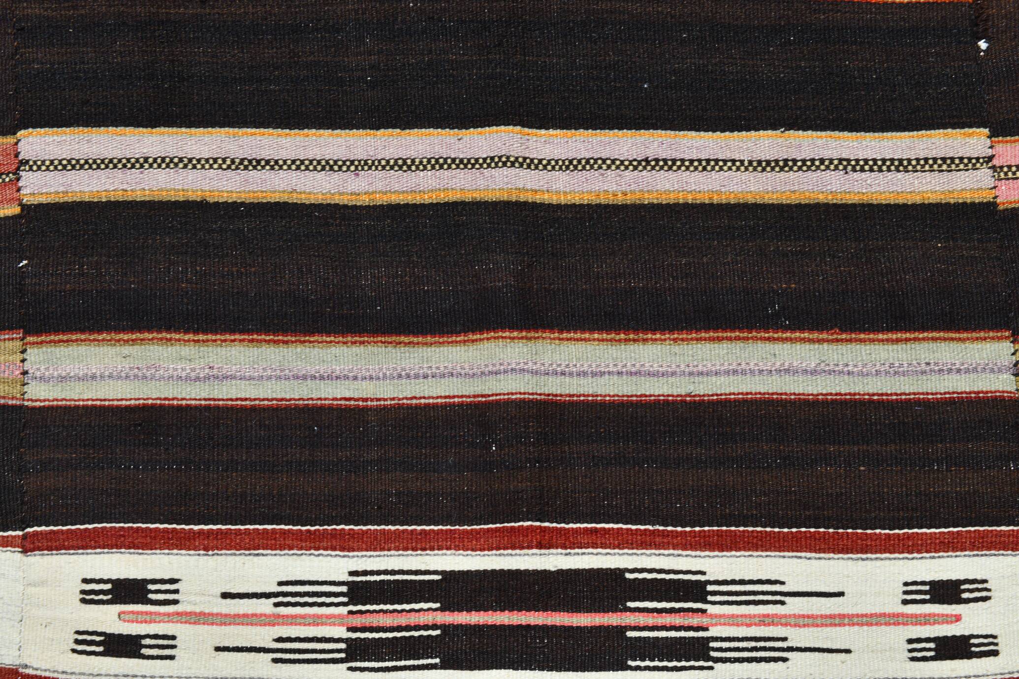 %100 Wool Striped Moroccan Pattern Turkish Kilim Rug, 181x305 Cm
