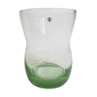 Vase en verre bullé soufflé artisanal vert