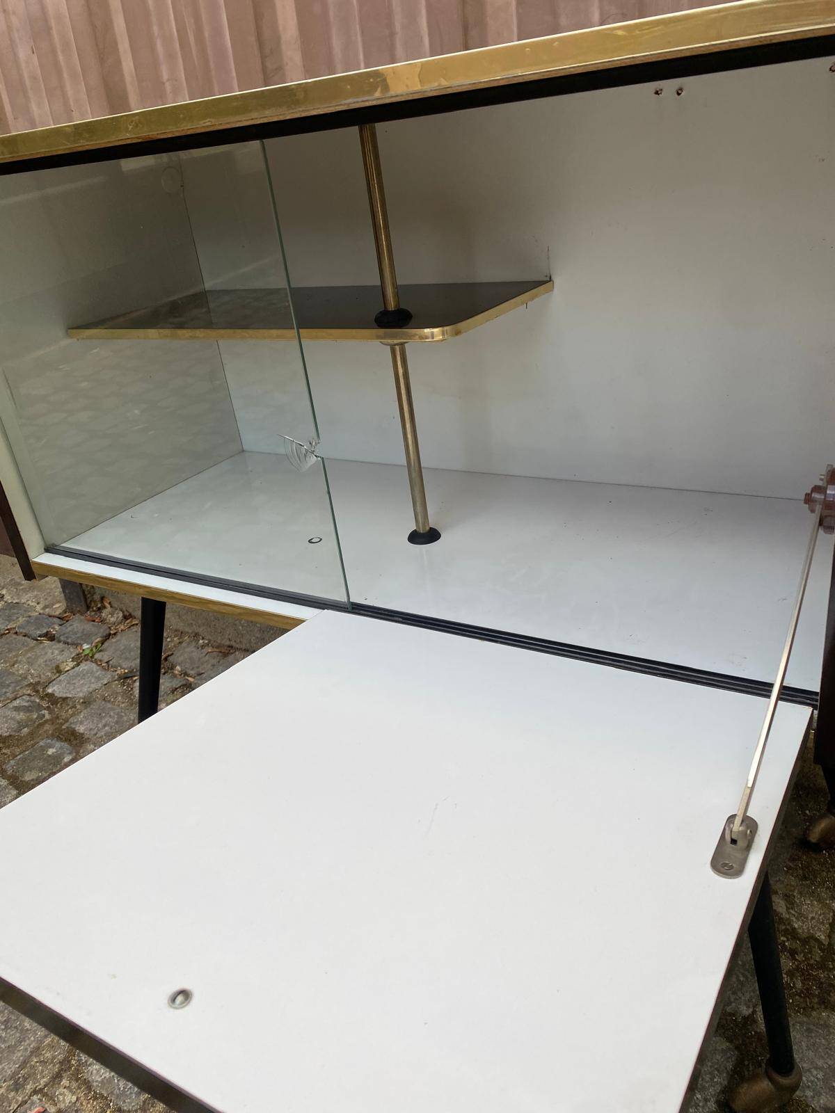 Mid-Century Modern bar cabinet 1960s with compass legs & brass