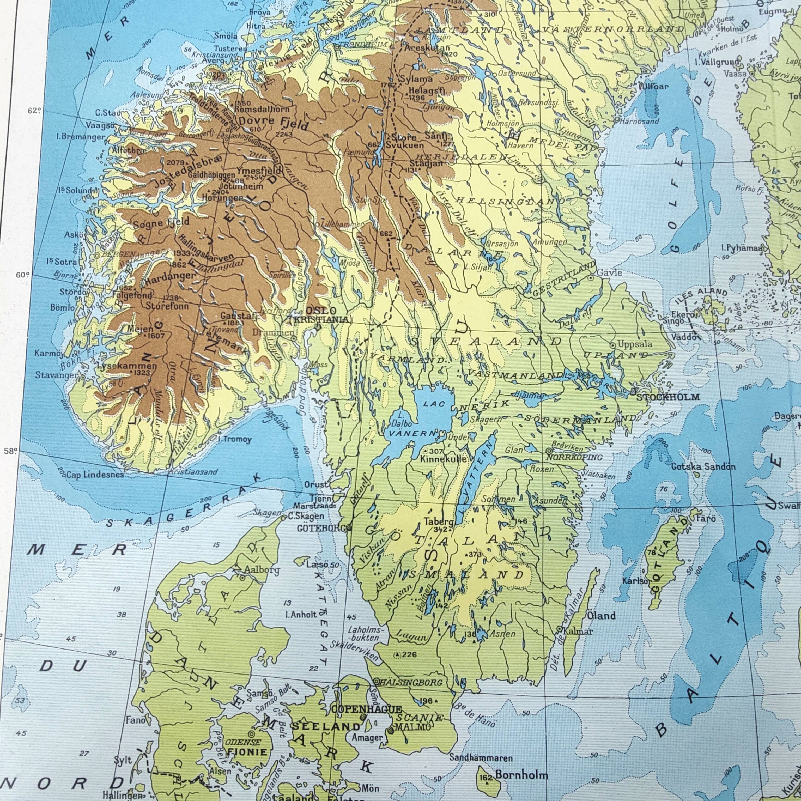 Vintage map Scandinavia Norway Sweden Finland 43x43cm from 1950