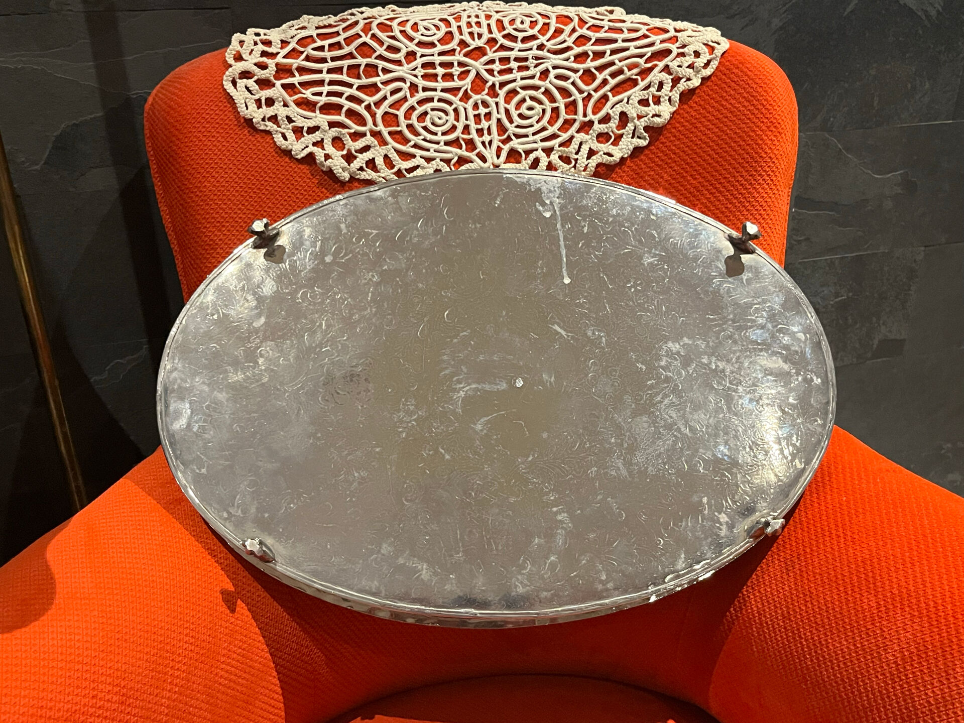 Large silver metal tray