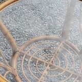 Round rattan coffee table with glass top from the 70s