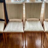 Set of 4 chairs in wood and beige leather textured effect