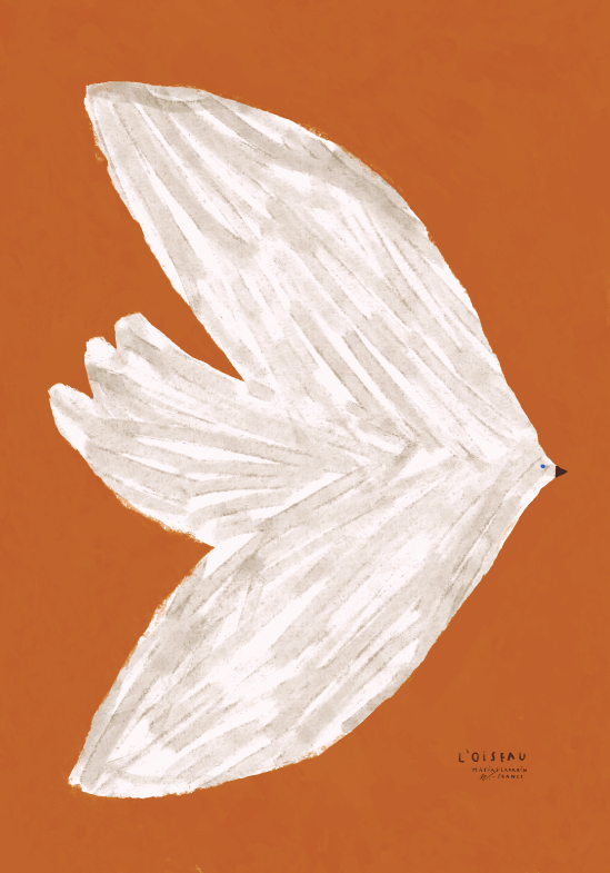 Affiche imprimée en qualité giclée avec illustration d'oiseau blanc en vol - 30x40cm