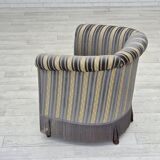 1960s, Danish lounge chair, blue/beige furniture velour, beech wood legs.