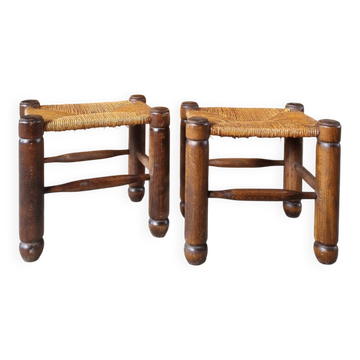 Lot de 2 tabourets paillés