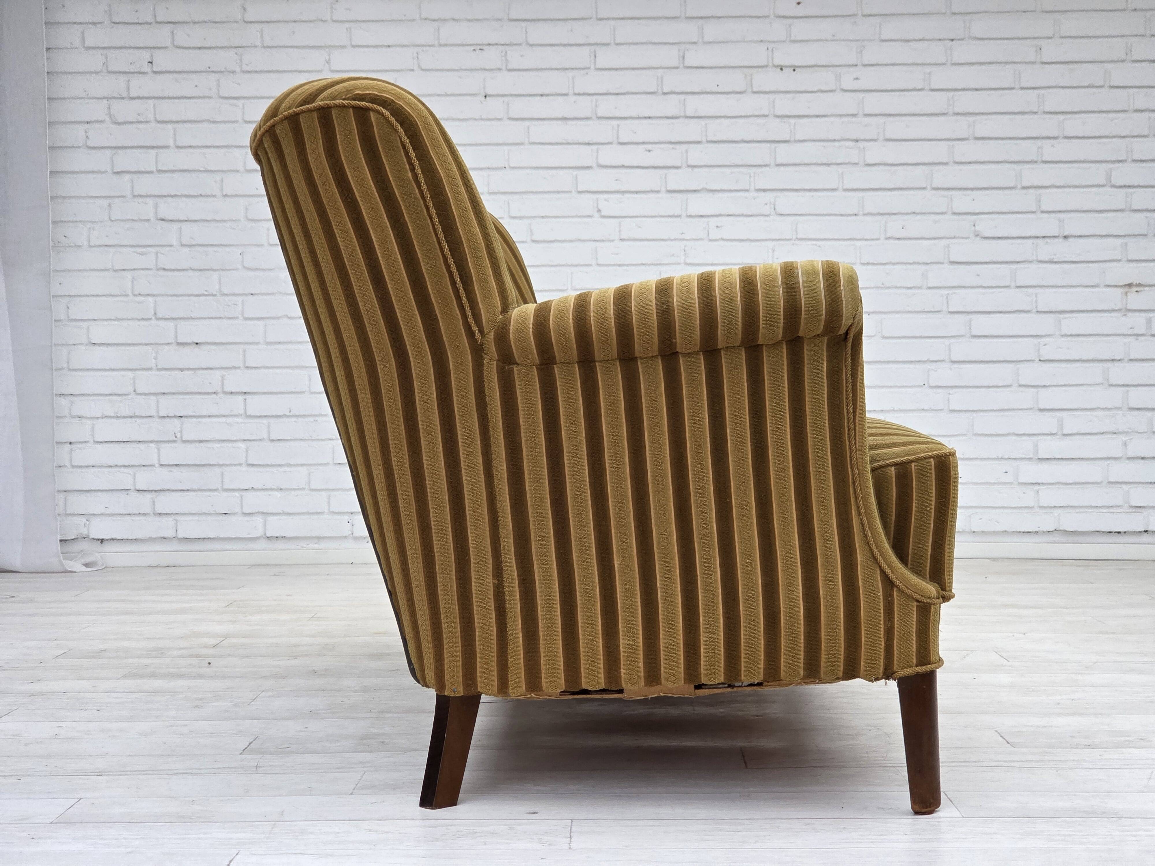 1960s, 3-seater Danish sofa, green furniture wool, original condition.