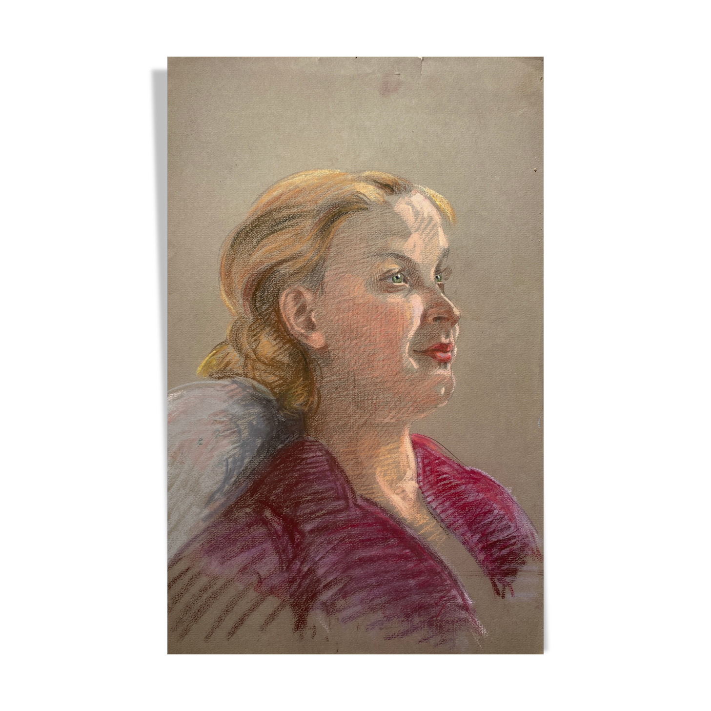 Pastel painting "woman in red blouse" circa 1950