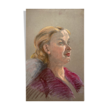 Pastel painting "woman in red blouse" circa 1950
