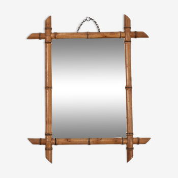Old turned wooden mirror 51 cm, bamboo imitation.