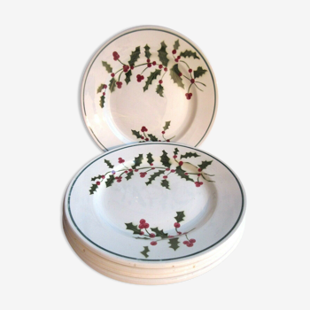 Set of 6 flat plates Terre de Fer de Saint Amand: le Houx