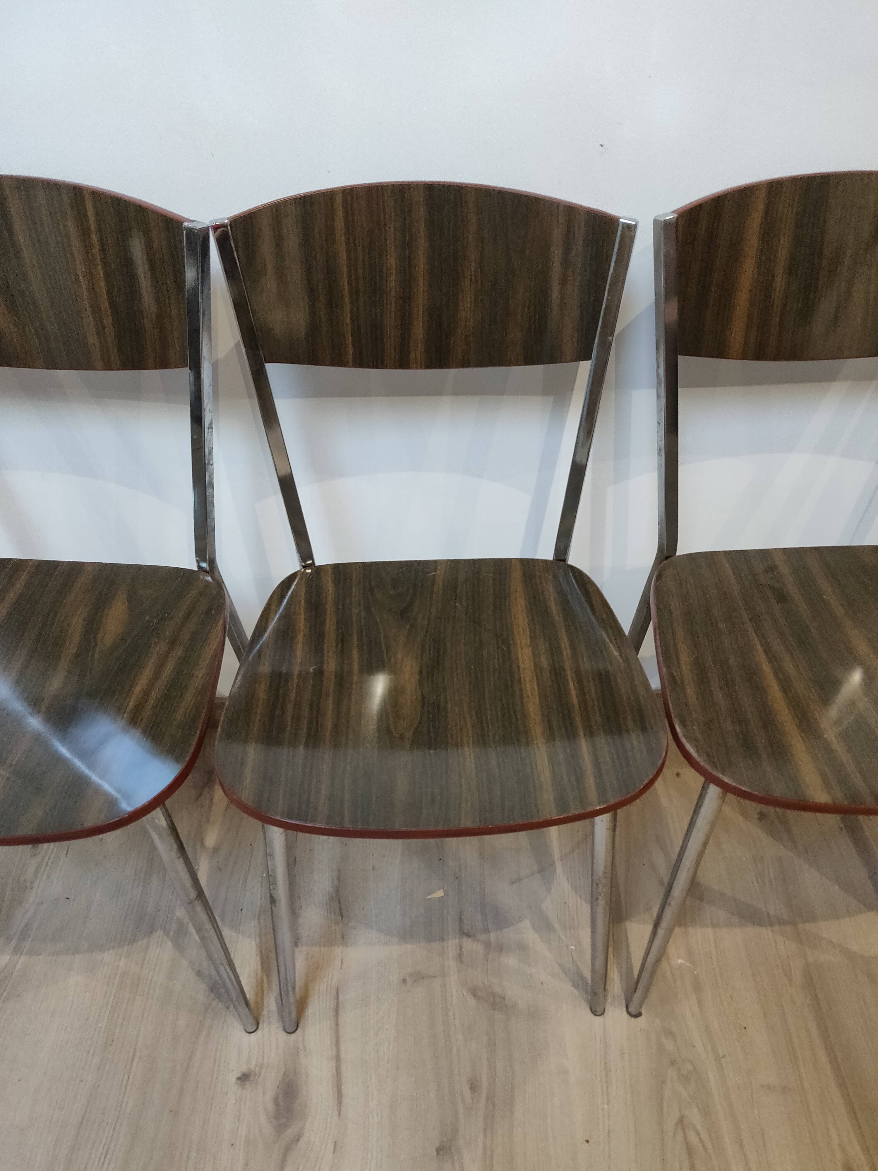 Set of 4 ART DECO formica and chrome metal chairs circa 1950