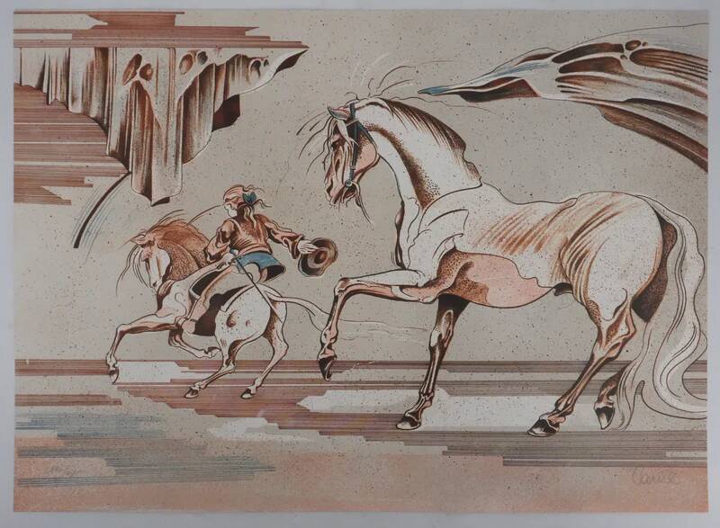 Carul: on horseback, original signed lithograph