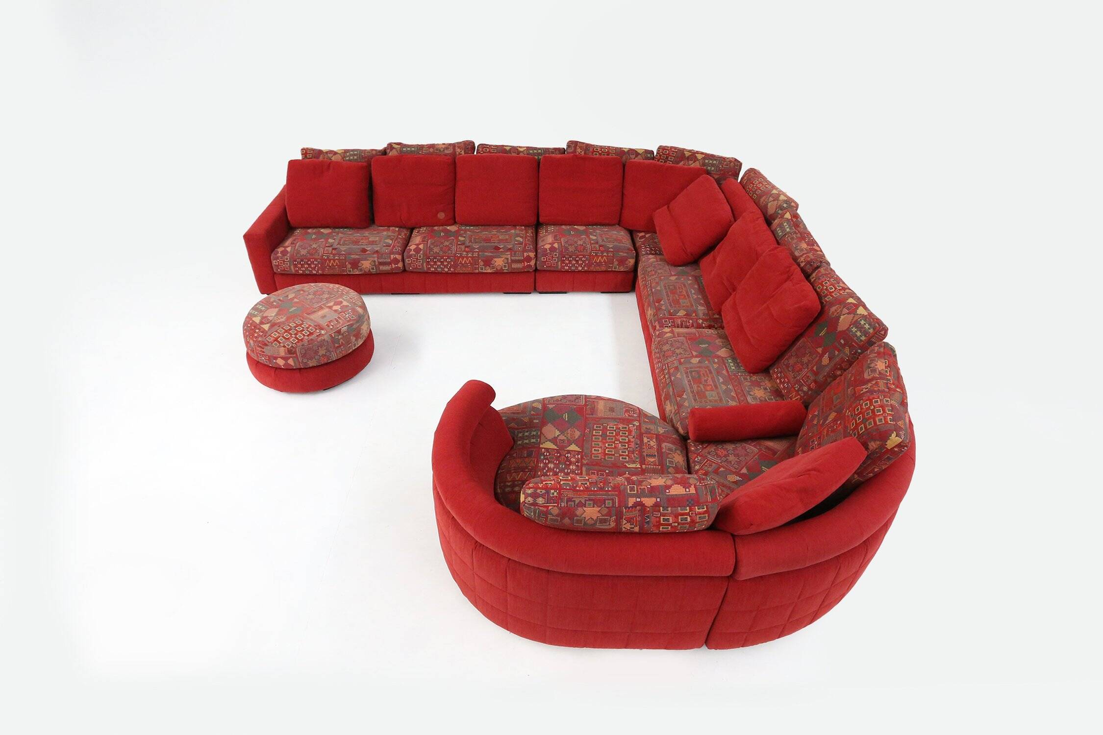 Modular Sofa in Red and Patterned Upholstery by Roche Bobois, France 1980s