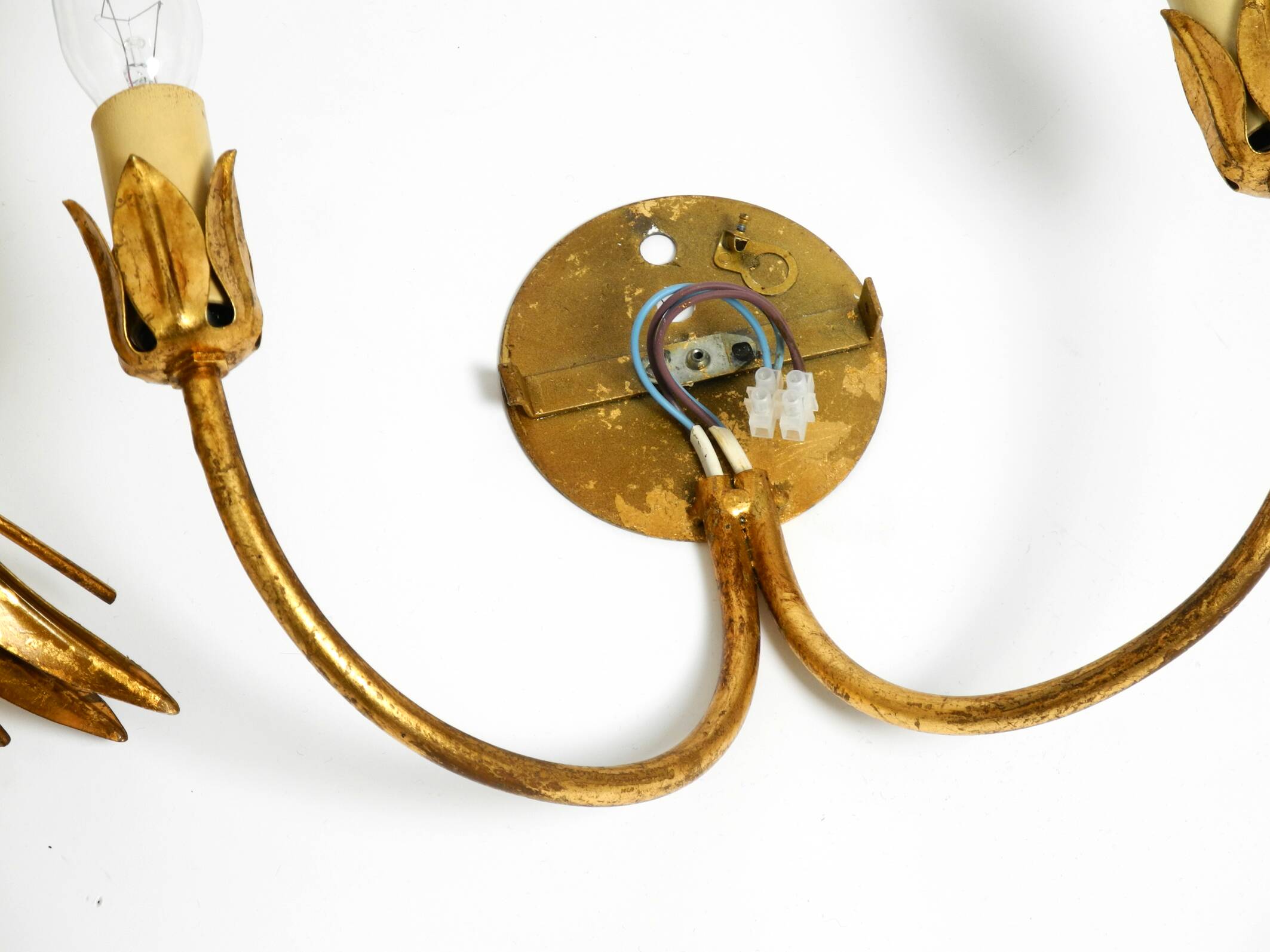 Beautiful large 70s gold-plated 2-armed metal wall lamp by Hans Kögl