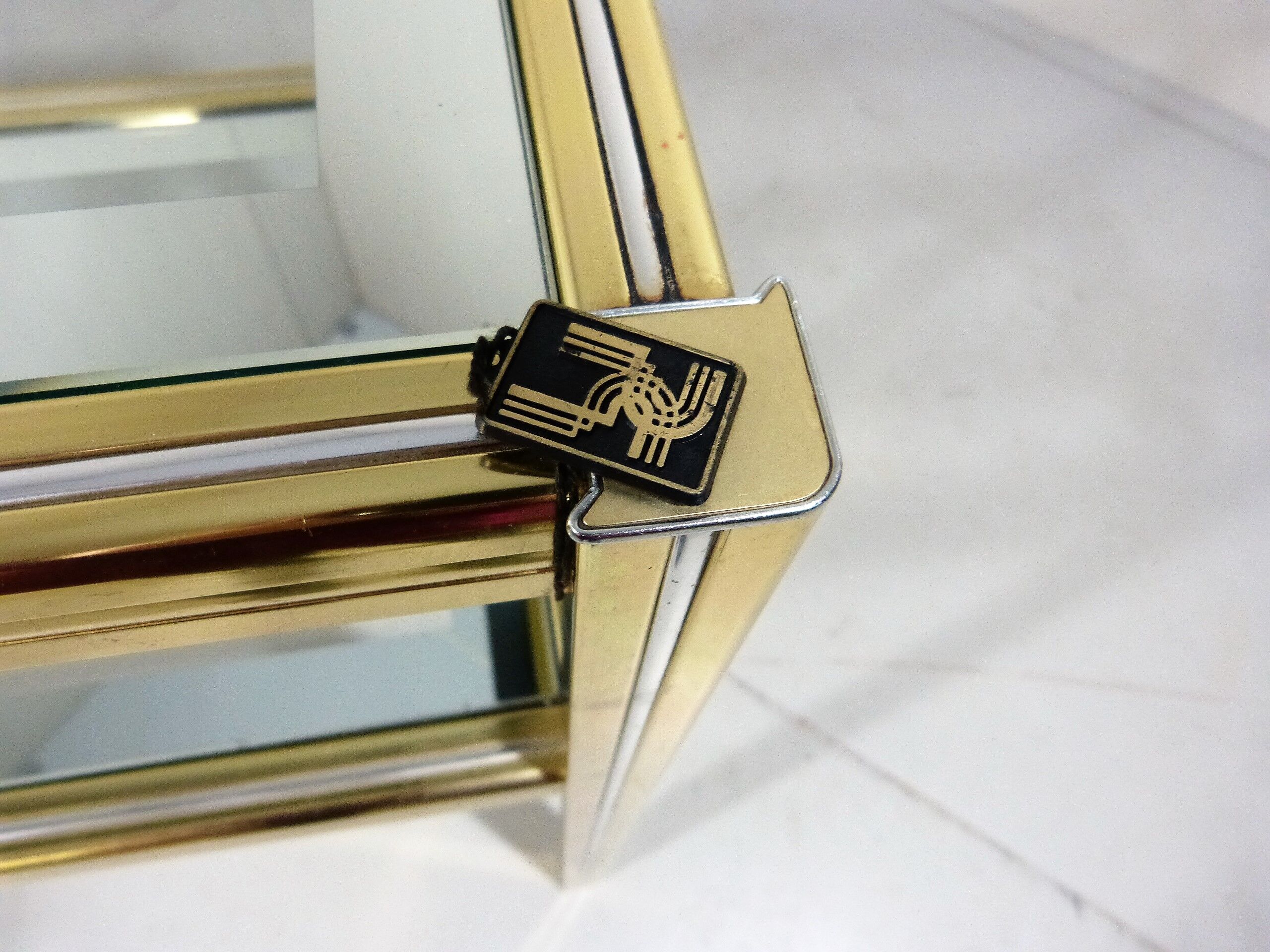 Italian glass & brass side table 1970