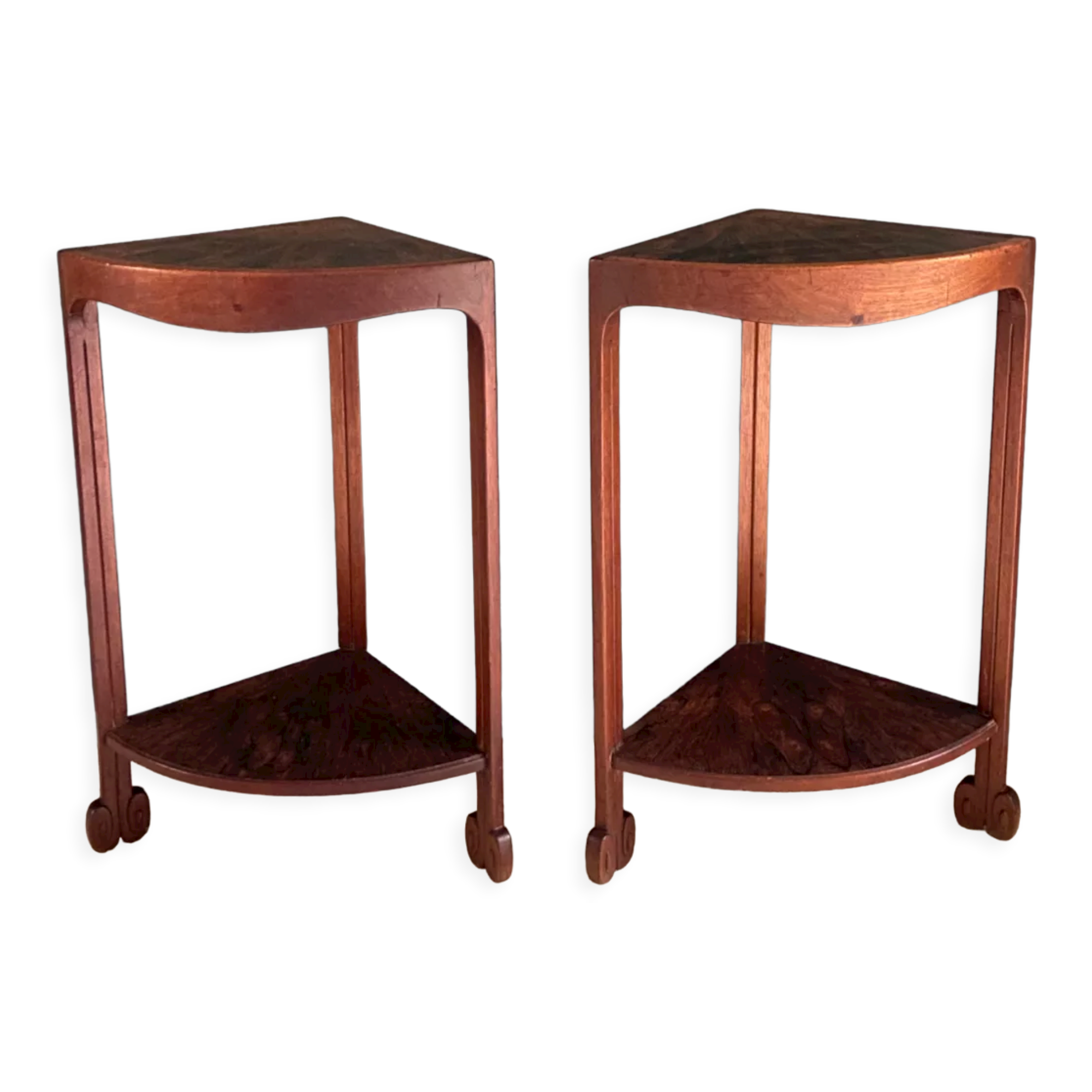Pair of bedside tables, rosewood necks
