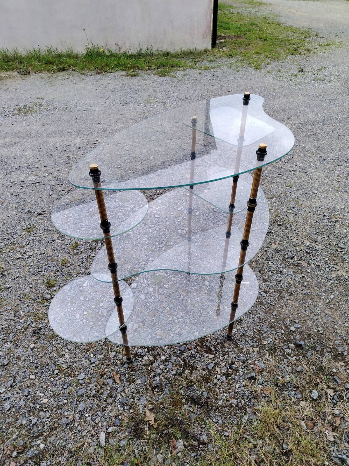 Removable shelving unit, glass and vintage brass