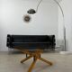 Old 3-seater sofa in tubular and black leather by Kébé, Denmark 1970s