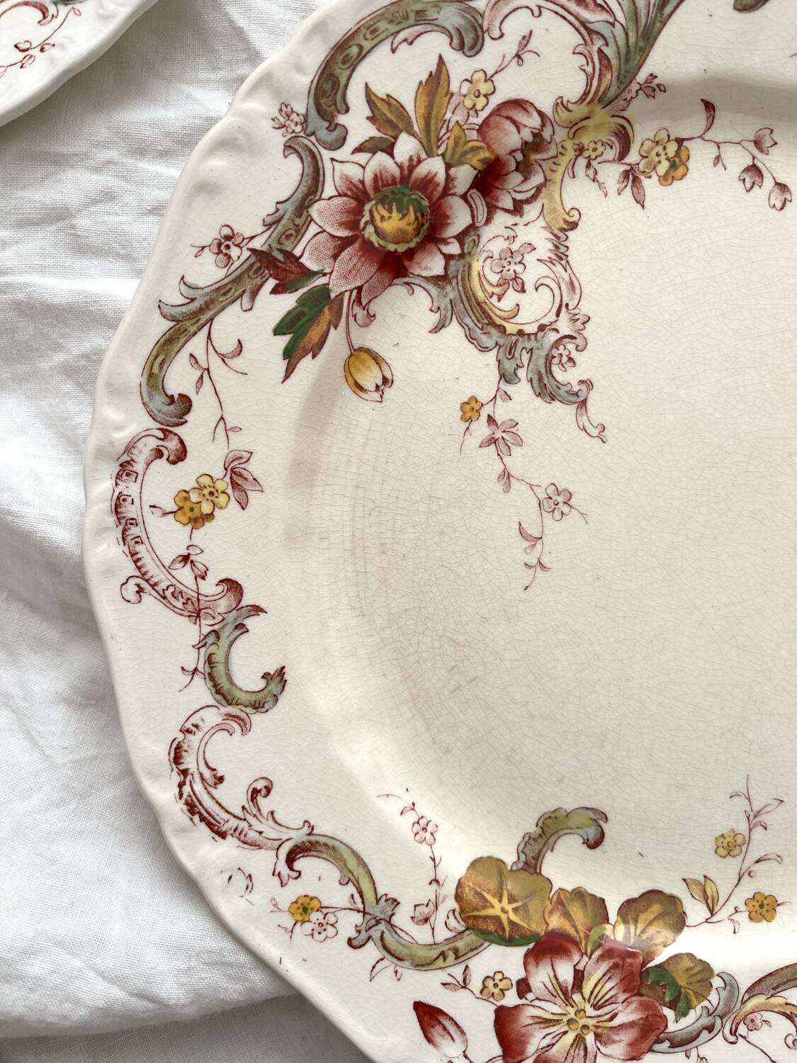 6 polychrome ironstone dinner plates "Wentworth" by Emile Bourgeois